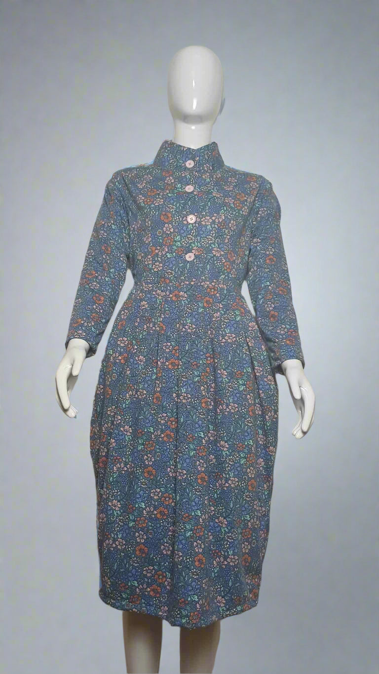 Blue Patterned Midi Dress for Women