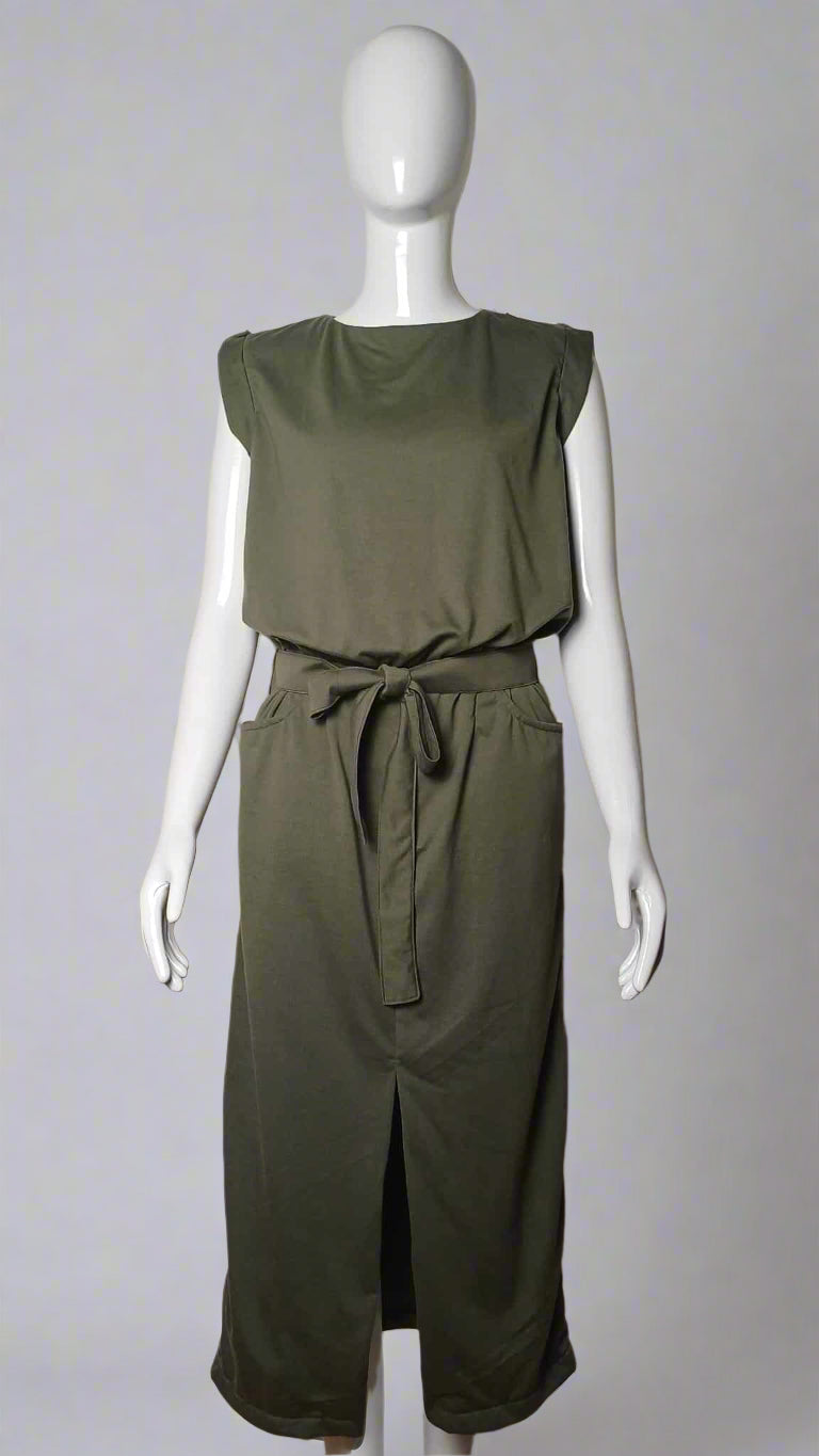 #087 Olive Green Casual Dress for Women