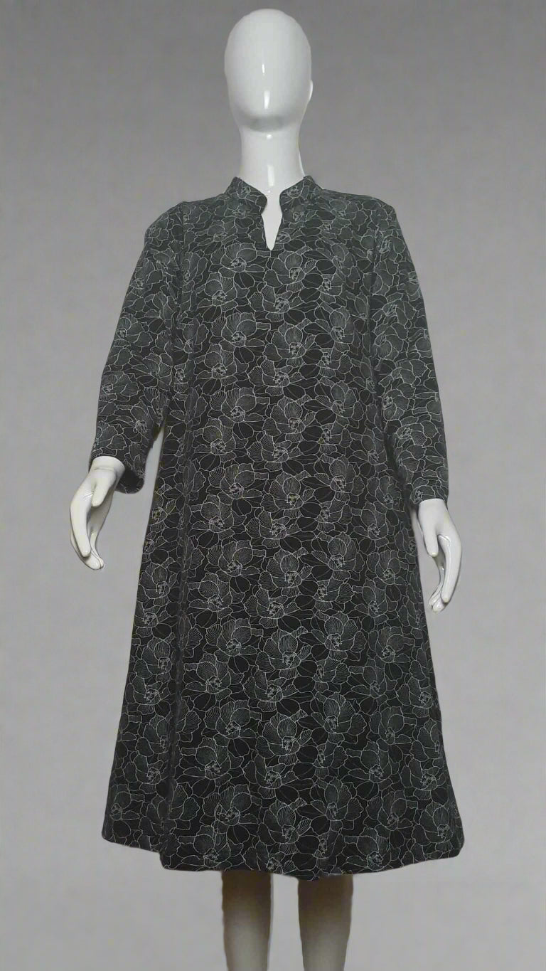 #088 Black Patterned Senior Dress for Women