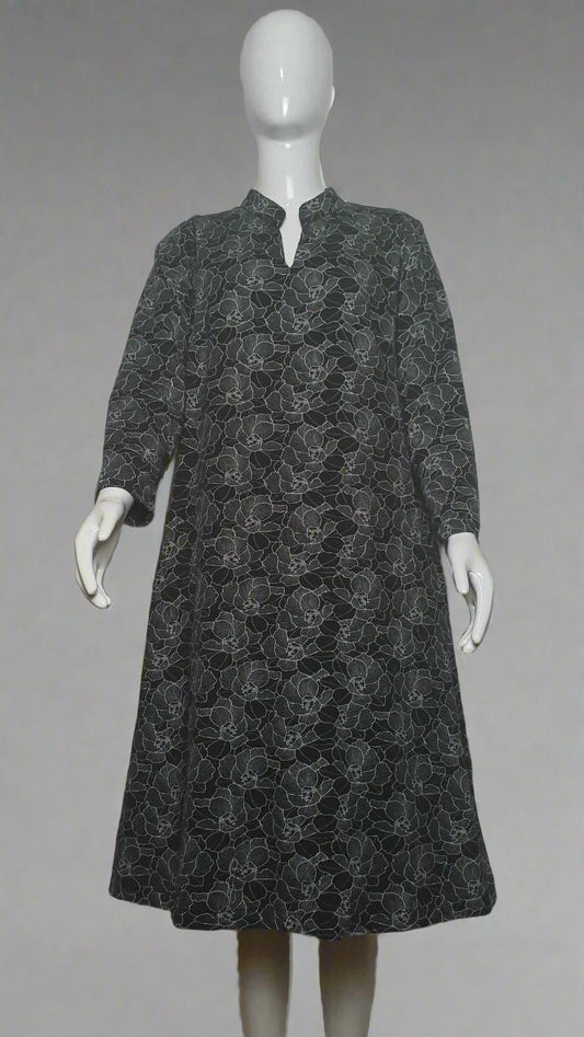 #088 Black Patterned Senior Dress for Women