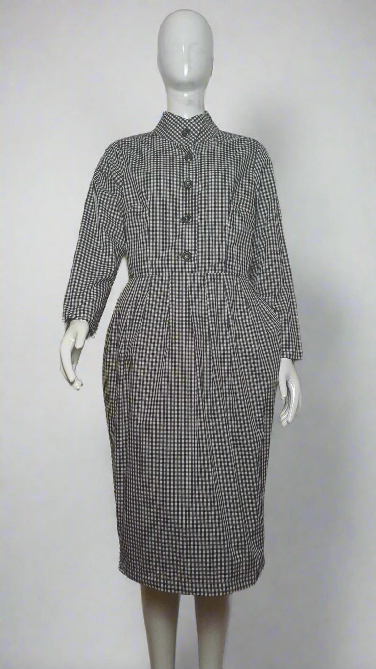 Black and White Checkered Midi Dress for Women