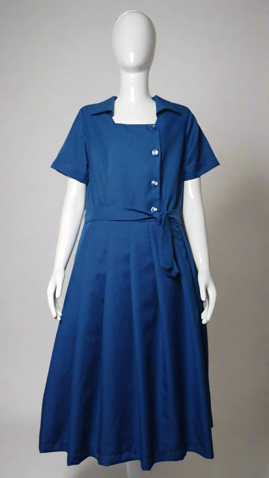 Blue Midi Vintage Dress for Women