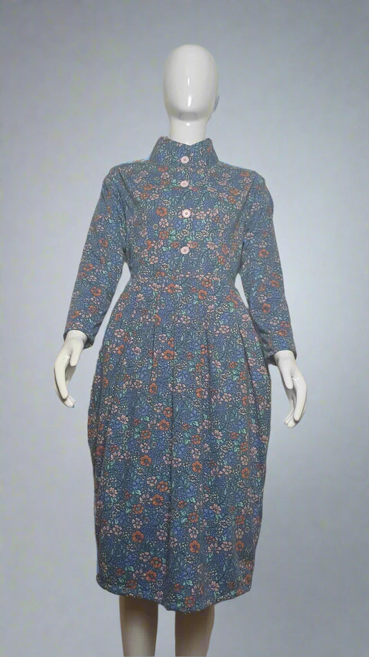 Blue Patterned Midi Dress for Women