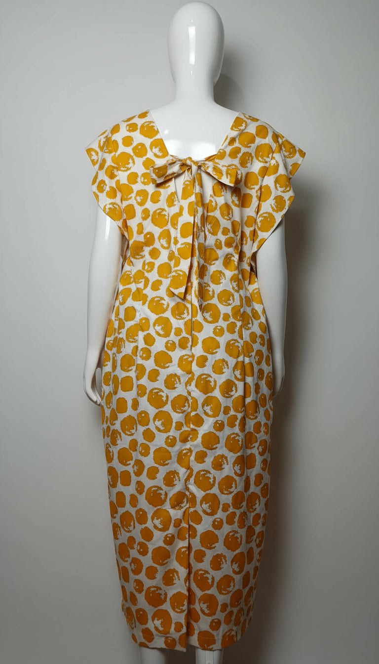 #074 Yellow Patterned Summer Midi Dress for Women