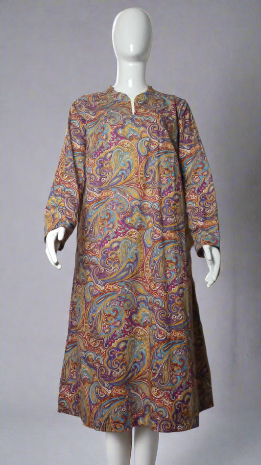 Multi-Colored Paisley Pattern Long-Sleeve Senior Dress for Women