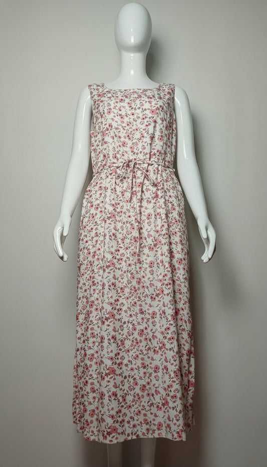#083 Pink Sleeveless Floral Midi Dress for Women